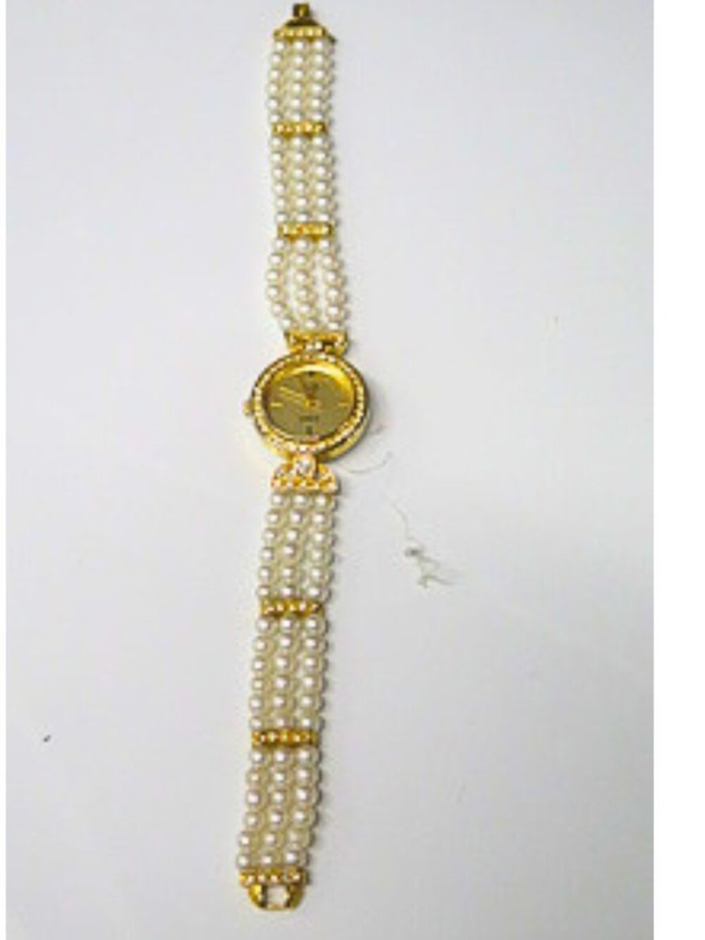 Estate Gold Tone Faux Pearl Bracelet Watch